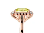 Fancy Yellow Emerald Cut Diamond Halo Ring Set in Rose gold with Plain Solitaire Band and Prong Setting