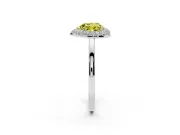 Fancy Yellow Heart Cut Diamond Halo Engagement Ring Set in White gold with Solitaire Band and Prong Setting