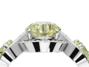 Round Three Stone Halo Engagement Ring Setting for a Fancy Yellow Lab-Grown Diamond | Pavé Wave Band | Platinum