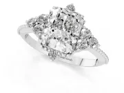 Radiant Cut Diamond Cluster Ring Set in Platinum with Beaded Band