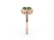 Fancy Green Oval Cut Diamond Pavé Band Halo Engagement Ring Set in Rose gold with Prong Setting