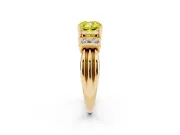 Fancy Yellow Three-Stone Cushion Cut Diamond Channel Set Ring Set in Yellow gold with Bar Prongs