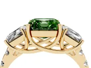 Asscher Cut Three Stone Engagement Ring Setting for a Fancy Green Lab-Grown Diamond | Accented Shoulders | Yellow Gold
