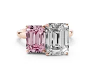 Fancy Pink Emerald Cut and Emerald Cut Toi Moi Ring Set in Rose gold with Prong Setting