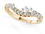 Round Diamond Curved Wedding Band Set in Yellow gold with Pavé Shared Prong Setting