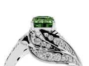 Emerald Cut Bypass Hidden Halo Engagement Ring Setting for a Fancy Green Lab-Grown Diamond | Graduated Pavé | White Gold