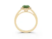 Fancy Green Oval Cut Diamond Halo Ring Set in Yellow gold with Solitaire Band and Prong Setting