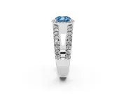 Fancy Blue Cushion Cut Diamond Halo Ring Set in Platinum with Pavé Split Shank and Prong Setting
