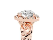 Heart-Shaped Vintage Filigree Halo Engagement Ring Setting | Scroll Shoulders | Rose Gold