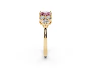 Fancy Pink Asscher Cut Diamond Solitaire Ring Set in Yellow gold with Cluster Accents on Each Side