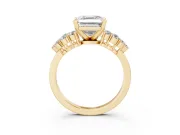Asscher Cut Side Stone Engagement Ring Setting | Two-Row Shoulder Clusters | Yellow Gold