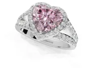 Heart-Shaped Halo Pavé Engagement Ring Setting for a Fancy Pink Lab-Grown Diamond | Narrow Split Shank | Platinum