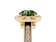Round Rimmed Halo Engagement Ring Setting for a Fancy Green Lab-Grown Diamond | Yellow Gold