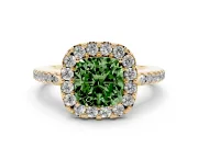 Cushion Cut Pave Halo Engagement Ring Setting for a Fancy Green Lab-Grown Diamond | Pave Band | Yellow Gold