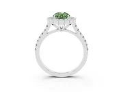 Fancy Green Oval Cut Diamond Milgrain Floral Halo Engagement Ring Set in Silver with Pavé Band