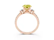 Round Three Stone Pavé Engagement Ring Setting for a Fancy Yellow Lab-Grown Diamond | Round Side Stones | Rose Gold