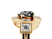 Fancy Black Heart Cut Diamond Milgrain Halo Ring Set in Yellow gold with Split Shank