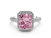 Radiant Cut Accented Halo Engagement Ring Setting for a Fancy Pink Lab-Grown Diamond | Platinum