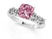 Cushion Cut Five Stone Engagement Ring Setting for a Fancy Pink Lab-Grown Diamond | Plain Band | Sterling Silver