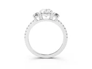Oval Cut Diamond Three-Stone Ring Set in Silver with Pavé Band and Graduated Sides