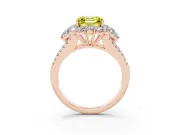 Fancy Yellow Asscher Cut Diamond Halo Split Shank Engagement Ring Set in Rose gold with Prong-Held Center Stone