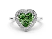 Fancy Green Heart Cut Diamond Halo Engagement Ring Set in White gold with Solitaire Band and Prong Setting