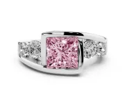 Fancy Pink Princess Cut Diamond Bezel Bypass Ring Set in Silver with Round Accents