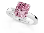 Fancy Pink Radiant Cut Diamond Solitaire Ring Set in Platinum with Prong Head and Smooth Polished Band
