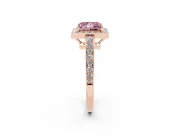 Fancy Pink Princess Cut Diamond Halo Pavé Engagement Ring Set in Rose gold with Bezel Setting