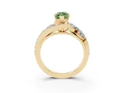 Fancy Green Marquise Cut Diamond Halo Ring Set in Yellow gold with Marquise and Pavé Band in Prong Setting