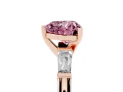 Heart-Shaped Three Stone Engagement Ring Setting for a Fancy Pink Lab-Grown Diamond | Tapered Baguettes | Rose Gold