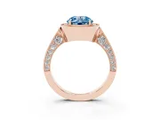 Round Milgrain Halo Engagement Ring Setting for a Fancy Blue Lab-Grown Diamond | Side Stones | Rose Gold