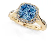 Cushion Cut Twist Halo Engagement Ring Setting for a Fancy Blue Lab-Grown Diamond | Yellow Gold