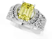 Emerald Cut Vintage Pave Engagement Ring Setting for a Fancy Yellow Lab-Grown Diamond | Milgrain Edges | Platinum