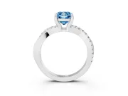Fancy Blue Cushion Cut Diamond Twist Band Solitaire Set in White gold with Pavé Accents and Prong Setting