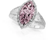 Fancy Pink Marquise Cut Diamond Halo Split Shank Pavé Ring Set in Silver with Prong Setting