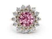 Round Floral Double Halo Engagement Ring Setting for a Fancy Pink Lab-Grown Diamond | Plain Band | Yellow Gold