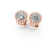 Round Lab-Grown Diamond Scalloped Solitaire Stud Earrings | Beaded Crown Head | Rose Gold