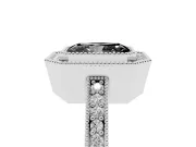 Fancy Black Radiant Cut Diamond Halo Engagement Ring Set in White gold with Pavé Band and Round Halo Stones