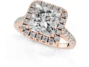 Princess Cut Raised Halo Engagement Ring Setting | Pave Band | Rose Gold