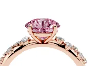 Fancy Pink Round Cut Diamond Cluster Solitaire Ring Set in Rose gold with Prong Setting