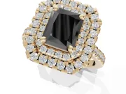 Radiant Cut Double Halo Engagement Ring Setting for a Black Center | Pavé Shoulders | Yellow Gold