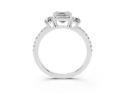 Asscher Cut Three Stone Engagement Ring Setting | Pave Shoulders | White Gold