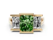 Radiant Cut Channel-Set Three Stone Engagement Ring Setting for a Fancy Green Lab-Grown Diamond | Yellow Gold