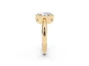 Oval Cut Diamond Halo Engagement Ring Set in Yellow gold with Plain Split Shank and Prong Setting