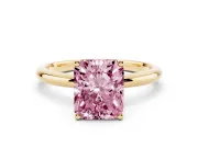 Radiant Cut Hidden Halo Engagement Ring Setting for a Fancy Pink Lab-Grown Diamond | Plain Band | Yellow Gold