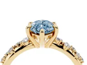 Fancy Blue Marquise Cut Diamond Solitaire Vine Band Ring Set in Yellow gold with Round Accents and Prong Setting