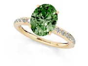 Fancy Green Oval Cut Diamond Pavé Band Ring Set in Yellow gold with Prong-Set Center Stone