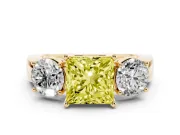 Princess Cut Three Stone Engagement Ring Setting for a Fancy Yellow Lab-Grown Diamond | Wide Plain Band | Yellow Gold