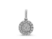Round Lab-Grown Diamond Double Halo Disc Pendant Necklace | Pavé Bail | Sterling Silver